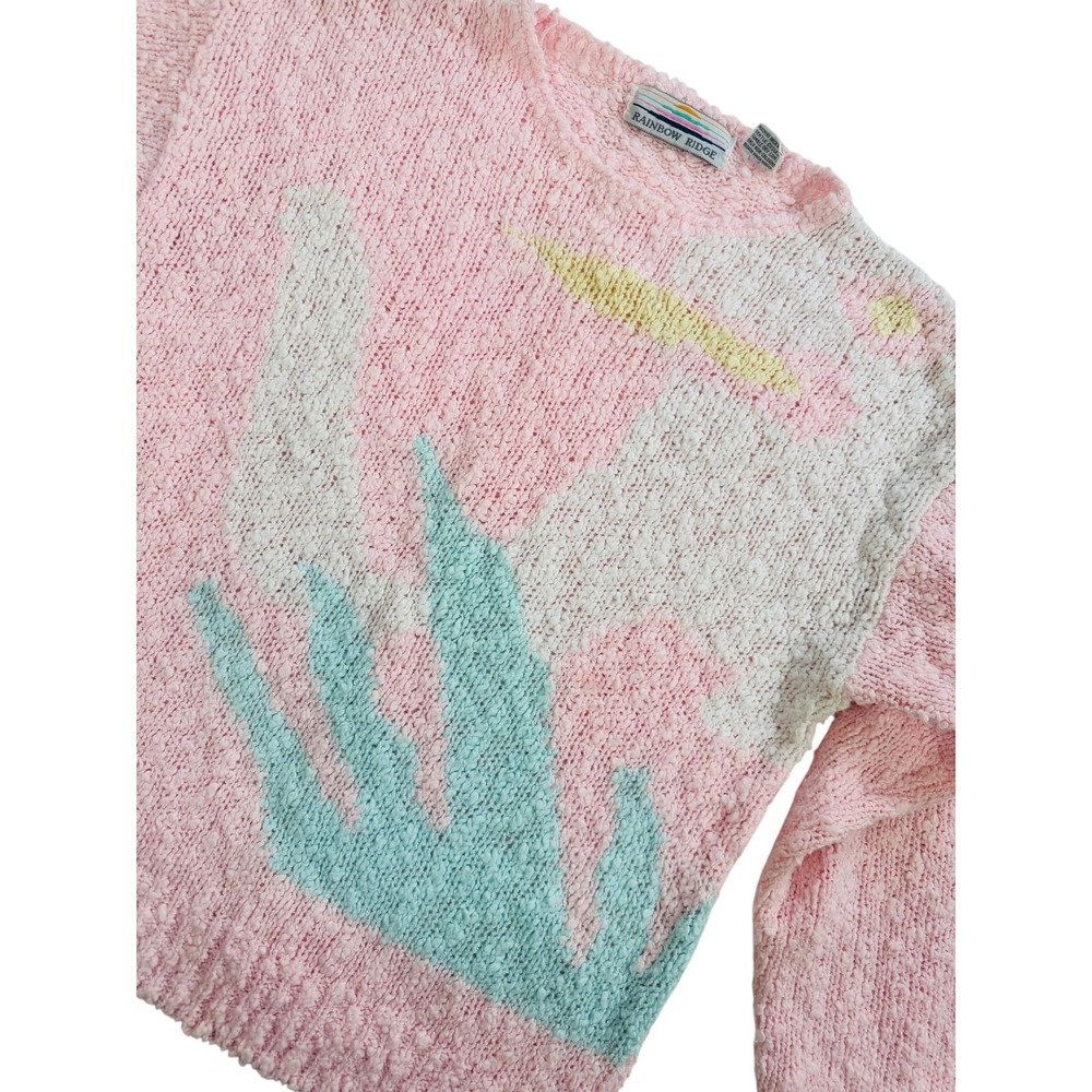Vintage Rainbow Ridge‎ Pink Pastel Abstract Popcorn Knit Sweater Women's Medium